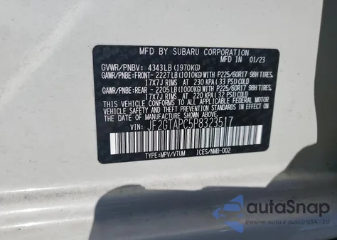 2023 Subaru Crosstrek Premium z USA, uszkodzony, nr VIN JF2GTAPC5P8323517